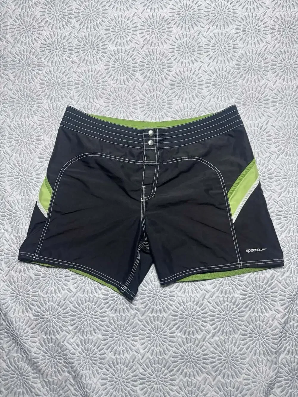 Speedo Men's Board Shorts Swim Trunks Black with Green Accent